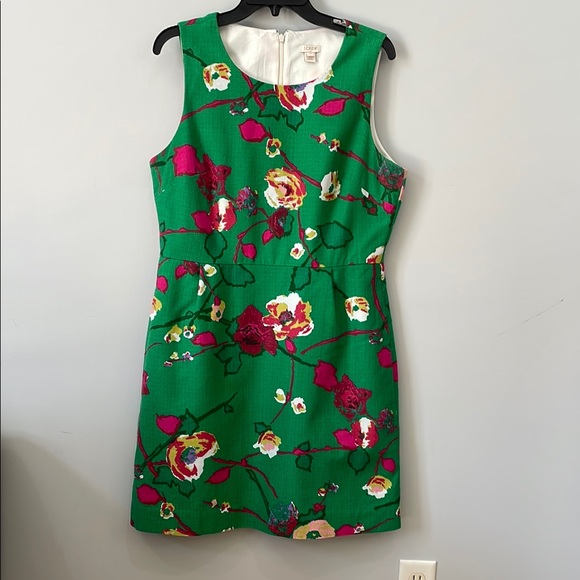 J Crew Green Floral Sleeveless Dress 14 Cotton J Crew A-Line Shift Midi Dress - Picture 1 of 10